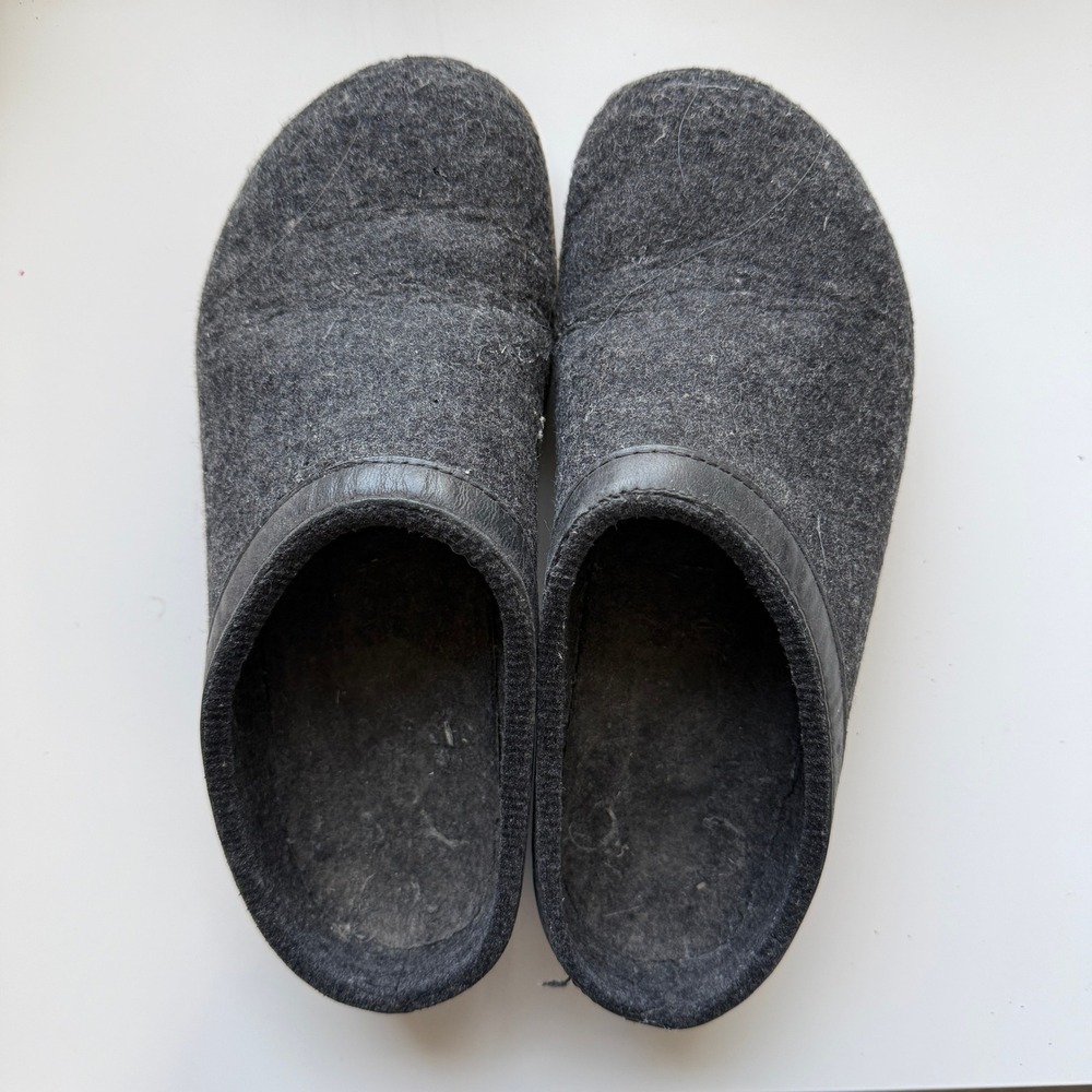 Haflinger Wool Felt Clogs EU 38 Gray Cork Footbed Slip On Comfort Shoes